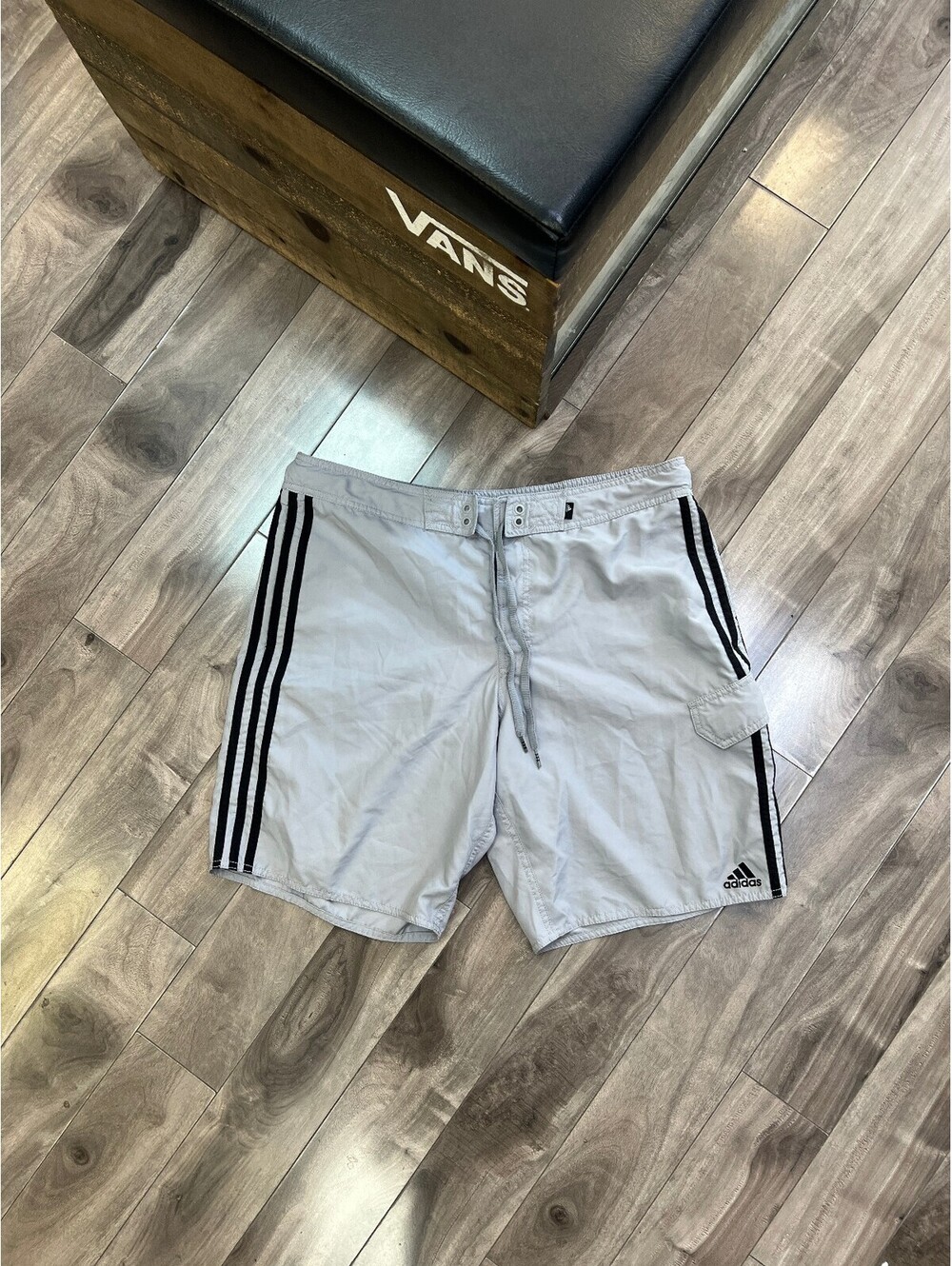 Y2K Vintage Adidas Board Shorts 3 Stripe Cargo Gray Sz 34